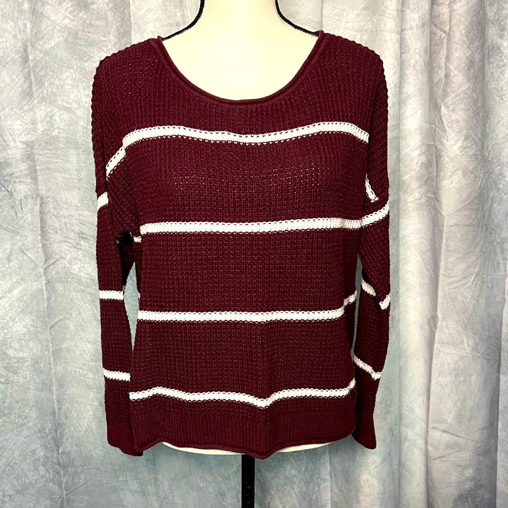 Hollister Burgundy & White Striped Long Sleeve Sweater - size Small - Picture 1 of 9